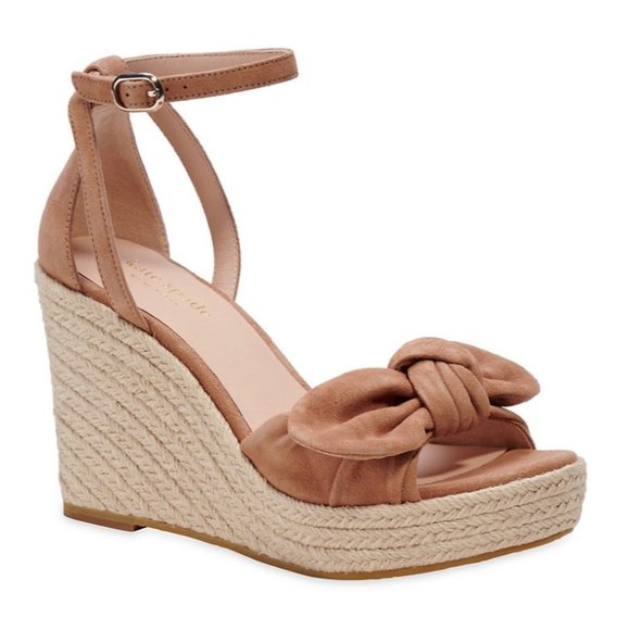 Kate Spade New York Tianna Linen Ankle Strap Wedge Suede Sandals Biscotti 11B - Picture 1 of 7